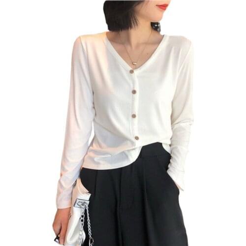 S-2XL Fashion Basic T-shirts For Women Casual V-Neck Long Sleeve Harajuku style Pullover T shirts Loose Plus Size Pullover Tops