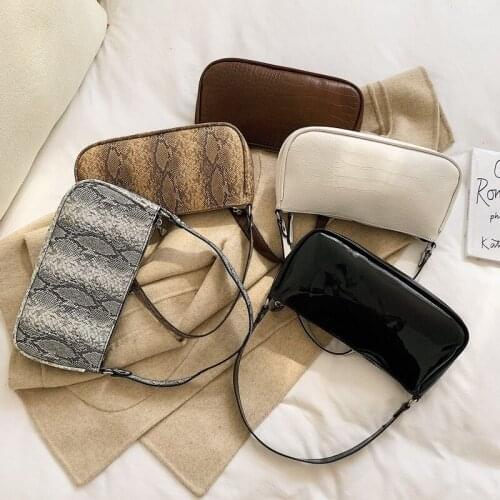 Shoulder Bag Women Retro Serpentine Crocodile Pu Leather Female Messenger Bag Totes baguettes Armpit bag lmitation Zipper Solid