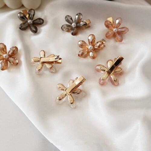 Korean Chic Pearl Flower Hair Pins Vintage Barrettes Hair Clips Crystal Metal Hair Accessories Hairgrip For ladies