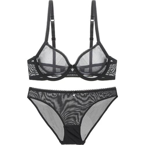 YANDW B C D E F Cup 75 80 85 90 95 100 Women Bras Panties Sales Separate Plus Size Underwear Sexy Transparent Bralette Xmas Mesh