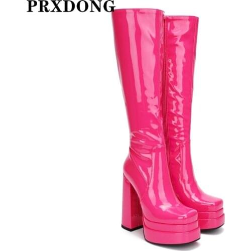 INS Fashion Women Knee High Boots Shoes Sexy Thick High Heels Platform Sweet Rose Red Black White Dress Party Wedding Lady Shoes