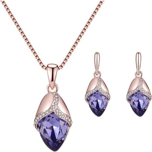 Fashion 2019 Rhinestone Pendant Necklace Marquise Shape Ear Stud Earrings Women Jewelry Set