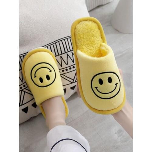 Han Baitan womens slippers cartoon smiling face home warm winter indoor slippers couple slippers antiskid design comfortable