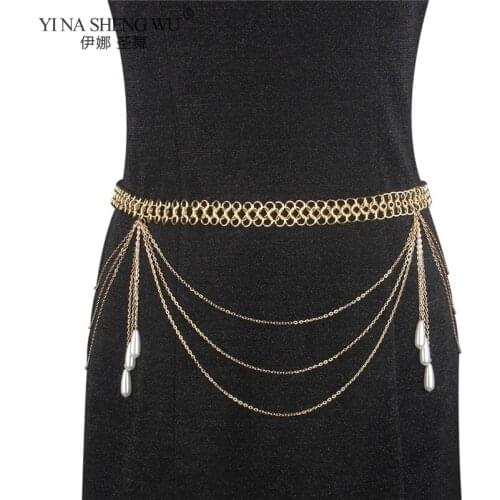 New Belly Dance Exaggeration Alloy Chain Women Personality Multilayer Waist Chian Pearl Tassel Temperament Belt Fashion Jewelry