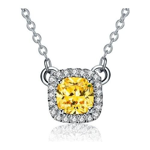 Elegant Princess Shape 2 CT Yellow Simulate Diamonds Pendant Necklace Solid Sterling Silver Women Wedding Anniversary Day Gift