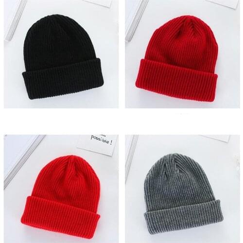Winter Warm Beanies Hats for Women Candy Color Soft Elastic Knitted Ski Hat Skullies Cap Bonnet Kpop Style Casual Streetwear