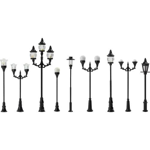 10pcs Model Trains OO HO Scale 1:75 Street Lights Lamps Vintage LEDs Warm White LFT