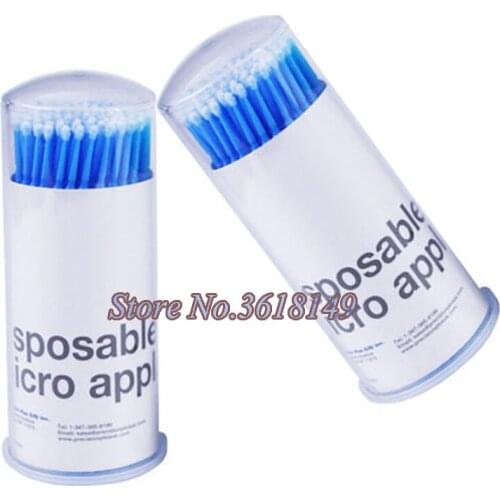 100Pcs Disposable Micro Applicators Mascara Brushes Blue Mini Swab for Eyelashes Extensions Eyelash Glue Cleaning Stick Regular