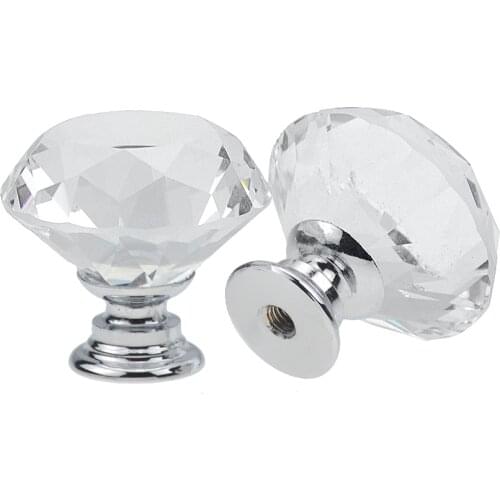 2Pcs 30mm Diamond Shape Design Crystal Glass Knobs Cupboard Drawer Pull Kitchen Cabinet Door Wardrobe Handles Hardware