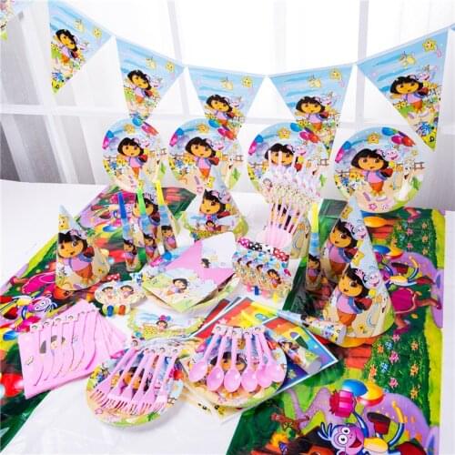 202Pcs Dora the Explore Party Supplies Tableware Set Paper Plate Cups Napkin Birthday Decorations for 20 People