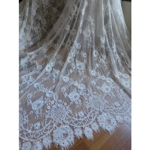 3M White Eyelash Lace Fabric Soft Nylon Embroidered Flower Gauze Material For Evening Dress, Cloth Design, Curtain