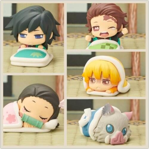 5pcs/lot Anime Demon Slayer Kimetsu no Yaiba Q version sleeping PVC action figure doll model toy gift