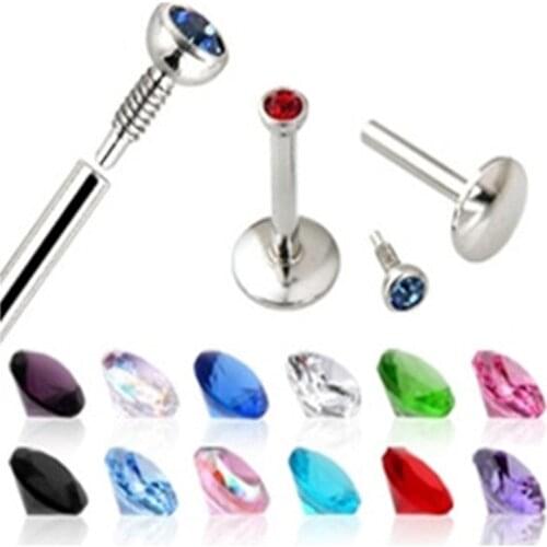 5Pcs Mixed Multi Color Lip Piercing Bar with Crystal Pircing Labret Studs Surgical Steel Body Percing Jewelry tragus earring 8mm