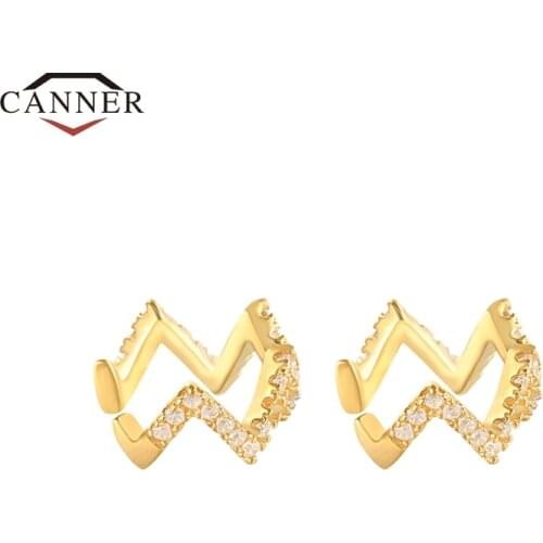 925 Sterling Silver Wave Crystal Zircon Without Piercing Ear Clip Earrings Gold Silver color ear cuff Clip on Earrings