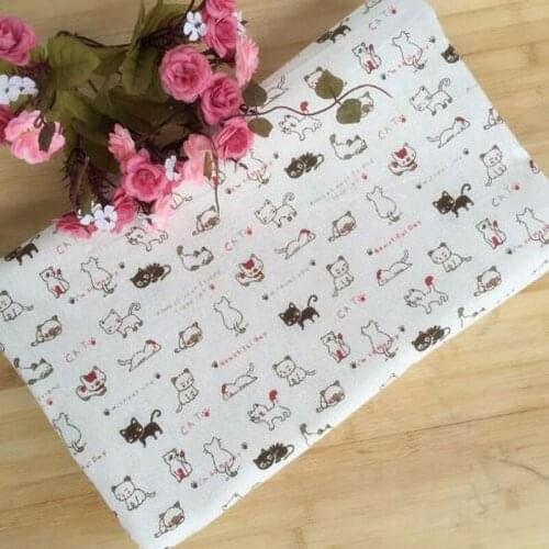 96x145cm patchwork cat linen fabric for Tissue Kids Bedding textile for Sewing Tilda Doll, DIY handmade
