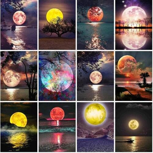 5D DIY Diamond Painting Moon Full Square/Round Diamond Embroidery Landscape Cross Stitch Mosaic Poster Home Decoration