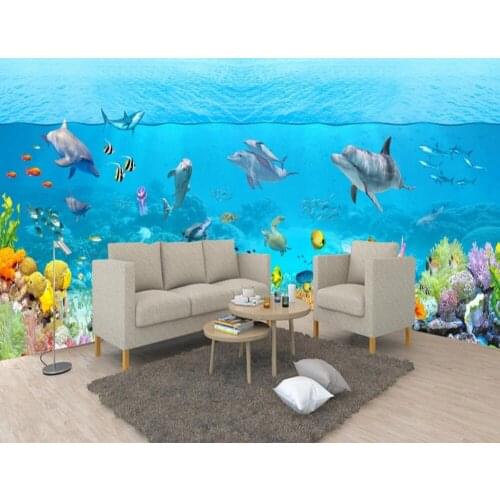 Free Shipping Custom 3D Huge Full Scene Underwater World Landscape Sofa Background Wall Restaurant Amusement Park Wallpaper