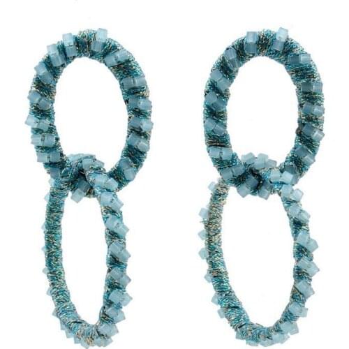 Big Round Circle Pendant Crystal Bead Drop Dangle Earrings for Women Florate Brand Long Rope Thread Party Statement Earrings New