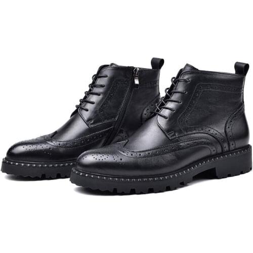 Men winter boots work shoes Genuine leather boots Brock cut mens boots pointed toes mens ankle boots lace up indestructible