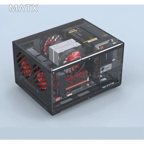 MATX Horizontal Computer Case Support ITX Motherboard DIY Desktop Cases Acrylic Transparent PC Cases