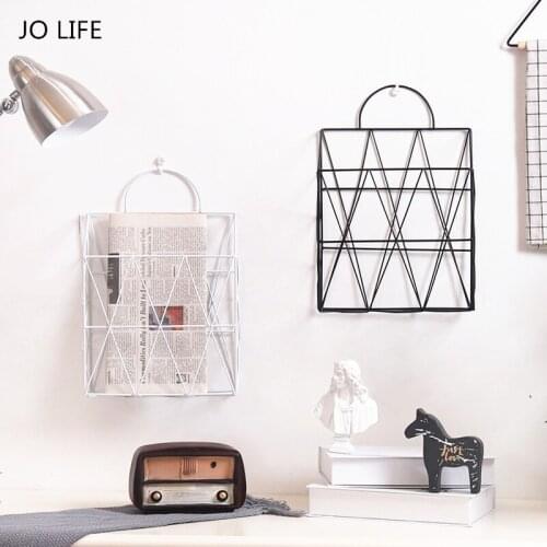 JO LIFE Home Decor Nordic Style Bookshelf Metal Iron Newspaper Holder Portable Multi-functional Hanging Desktop Storage Rack