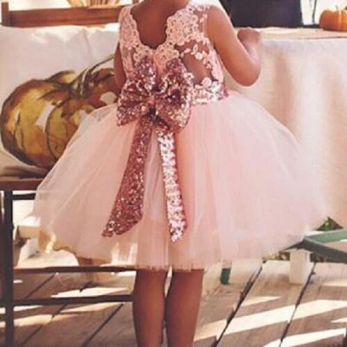 Baby Kids Lace Flower Girl Dresses For Wedding Girls Pageant Gowns First Communion Big Bow Back Puffy Tulle Christmas Dresses