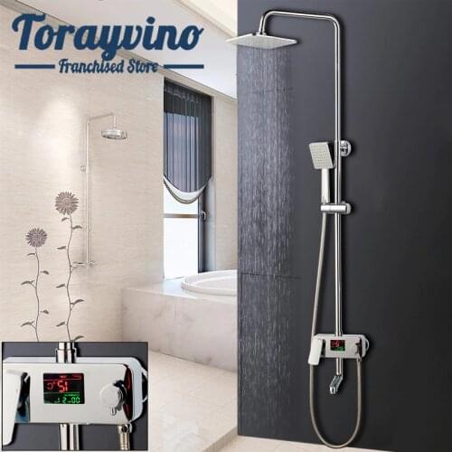 Bath constant temperature shower set rectangle shower brass chrome taps shower waterfall wall mixer thermostatic shower system