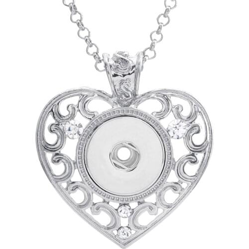 Hot XL0011 Heart Hollow Rhinestone snap Pendant Necklace fit 18mm 20mm snap buttons fashion DIY Fittings necklace wholesale