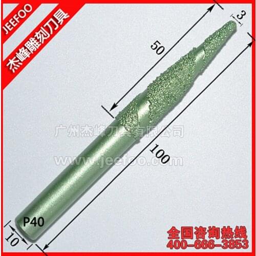 P40-10*3*50mm V Shape Engraving Bit CNC Grinding Diamond Stone Router Bits Milling Cutter for Engraving 3D Letter Carving