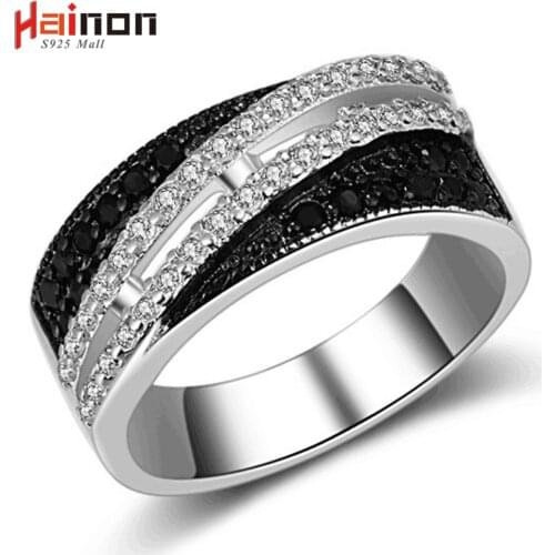 Hainon Women Black Zirconia Wedding Ring Lady Jewelry Fashion Luxury Engagement Rings US 6 7 8 9 Czech Zircon Ring