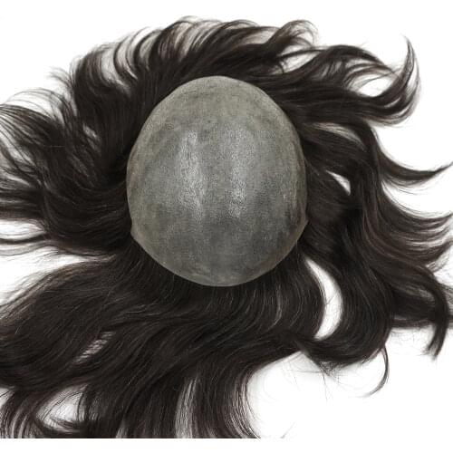 Hstonir Injected Toupee Indian Remy Hair Injection Silky Straight Men Women Replacement Systems H076