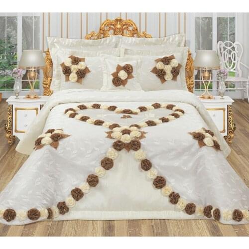 Letgoom Gonca Cream Coffee Bed Cover evening bed cover