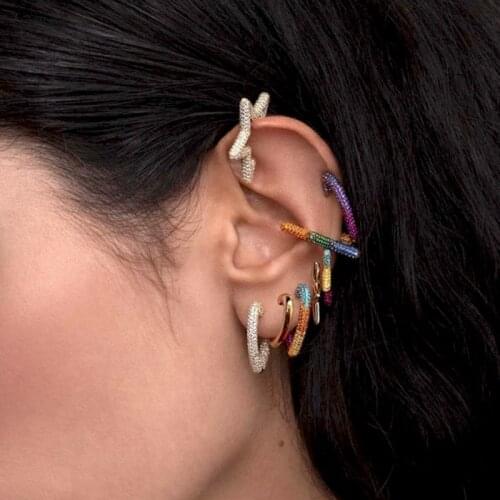 Summer new arrived rainbow heart shape Huggie hoop earrings for women girl Gold filled colourful European wedding trendy jewelry