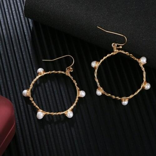 Factory wholesale jewelry Exquisite Fresh Water Pearl Fashion Earrings Big Hollow Round Earrings for women