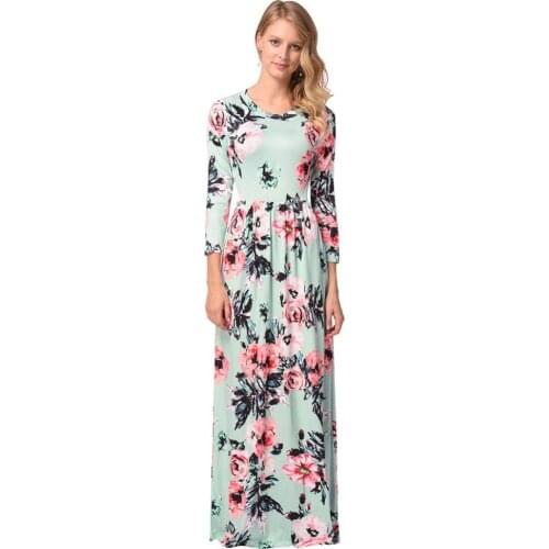 2017 autumn and winter new women burst seven sleeves printed Europe and the United States sexy long dress