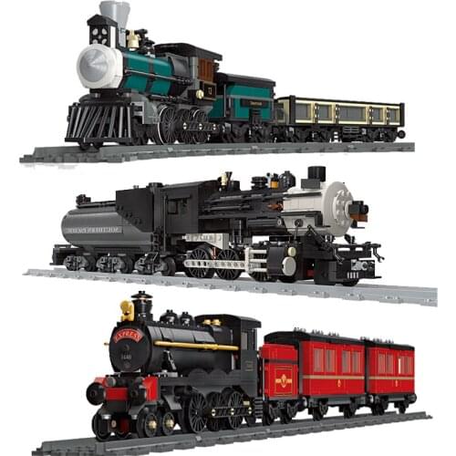 New city steam train inserting building model DIY building blocks puzzle childrens toy gift