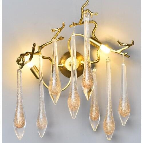 ODYSEN ART DECO Copper Wall Lamp Tree branches Gold Crystal Vintage Retro Indoor Water Drops Living room Bedroom Creative sconce