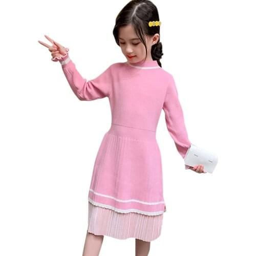 Dress For Girls Solid Color Girls Knitted Dresses Casual Style Children Sweater Dresses Spring Autumn Childrens Costumes For Gi
