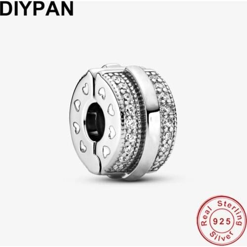 Sparkling Pave Lines Clip Charm Fit Original Pandora Charms Silver 925 Bracelet Bead Women Fashion Jewelry Berloque