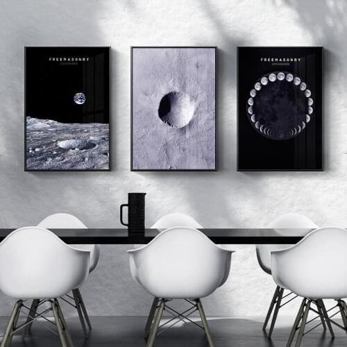 Nordic Style Earth n Moon Canvas Painting Posters Print Freemasonry Modern Decor For Living Room Bedroom Dinning Room HD Planet