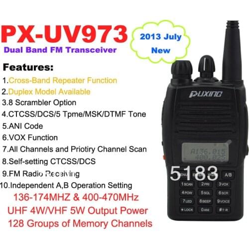 PX-UV973 Dual Band Professional FM Transciever with Cross-Band Repeater Function,Duplex Mode Function,Scrambler and FM Radio