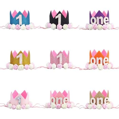 Blue Pink Boy Girl 1st Birthday Hat Flower Crown First Birthday Party Decorations Kids I AM ONE 1 Year Party Supplies Babyshower