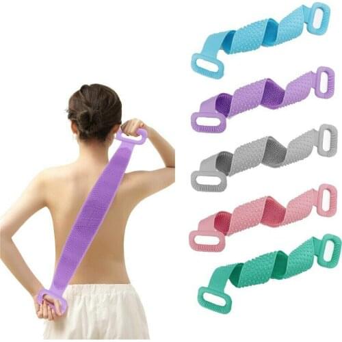 Silicone Bath Body Brush Soft Rub Back Scurbber Exfoliating Massage For Cleaning Bathroom Shower Strap Natural Loofah Brush