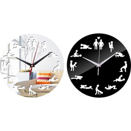 Nieuwe Seksuele Plezier Sex Houding Wandklok Acryl Spiegel Wandklokken Sticker Mode Paar Home Decor 3D Horloge Muurstickers