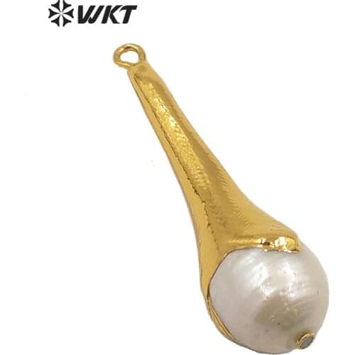 WT-JP193 WKT Trendy Baroque Pearl Pendant Long Water Drop Shape Pendant Gold Electroplated Fashion Pendant Jewelry Finding