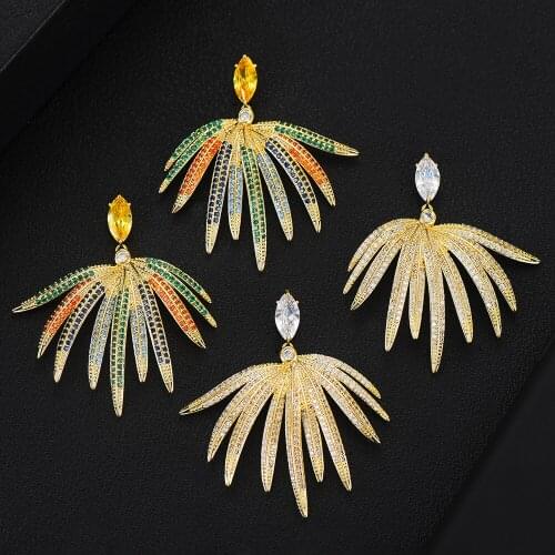 High Quality Luxury Trendy Feather Dangle Earrings for Women Bridal Wedding Party Daily Jewelry Romantic Best Gift