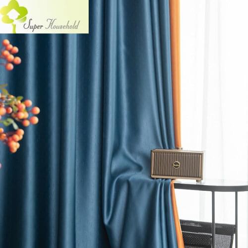 Silk Feel Jacquard Curtains for Bedroom Blackout Insulation Fabric Luxury Soft Blue Drape for Living Room Window Treatment WY710
