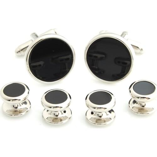 YHCS-01/ONX Fashion Luxury Round Black Glass Mens Tuxedo Cufflink and Studs Sets for Mens Shirt Accessories