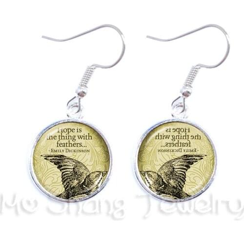 The Bird Drop Earrings Customized Glass Dome Ear Pendants Handmade Jewelry For Women Hope Is The Thing With Feathers