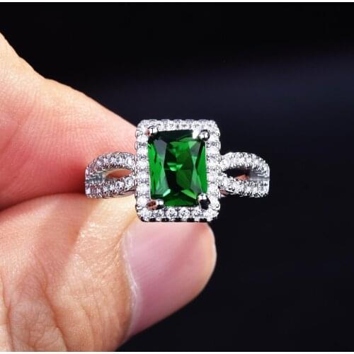 2021 Sterling Silver New Fashion Imitation Emerald Square Princess Temperament Ring For Women Exquisite Fine Jewelry Accessories